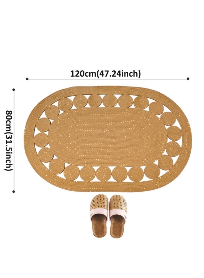LAZY H CORNER Oval Gold Luxury Doormat - Washable Non-Slip Entrance Rug - Handwoven Linen & Cotton Mats - Soft Bohemian - Modern Entry Carpets - Image 4